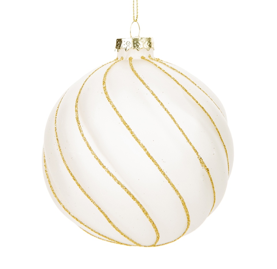 

Игрушка для елки Yancheng Shiny Коллекция Традиции Шар с узором золотые блестящие полосы 10 см цвет прозрачный, стекло, Китай