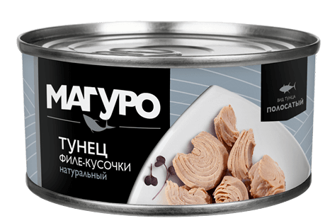 Тунец Магуро полос. филе-кусочки в натур. зал. 170г