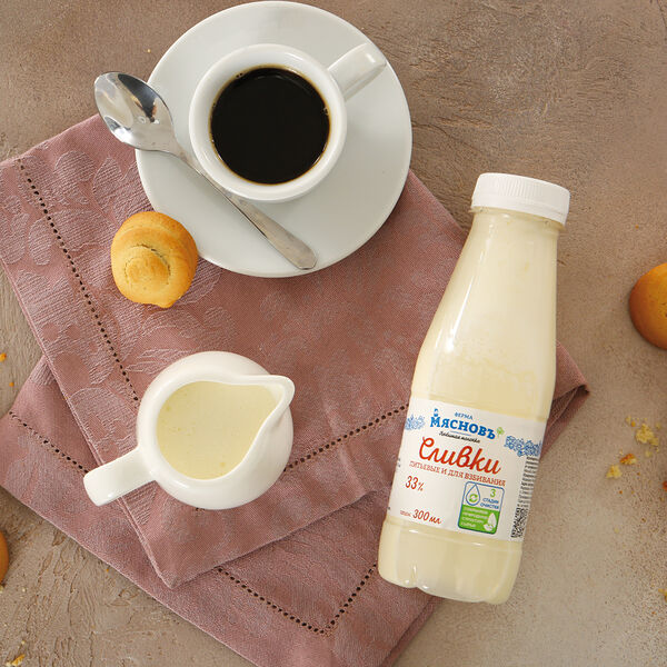 Сливки питьевые и для взбивания 33% гост пастеризованные МясновЪ Ферма