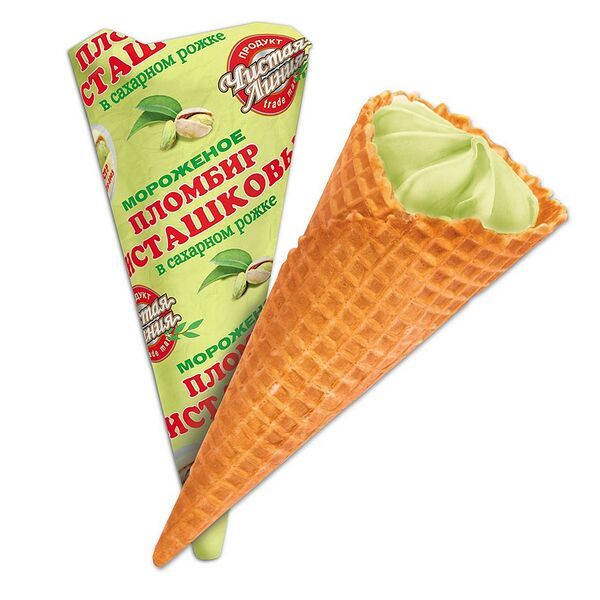 Мороженое пломбир Чистая Линия Фисташковое в сахарном рожке 12%