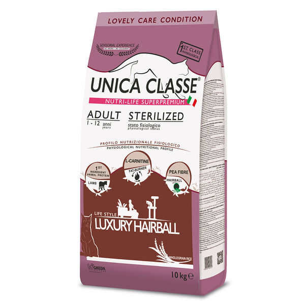 Adult Sterilized Luxury Hairball сухой корм UNICA для стерилизованных кошек с ягненком, 10 кг