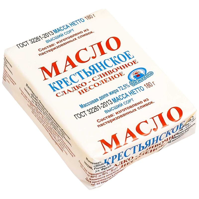 

Масло сладко-сливочное Нежеголь крестьянское 72.5% 180 г