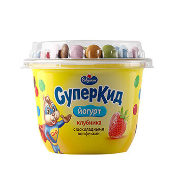 Йогурт густой СуперКид клубника и шоколадные конфеты 2%