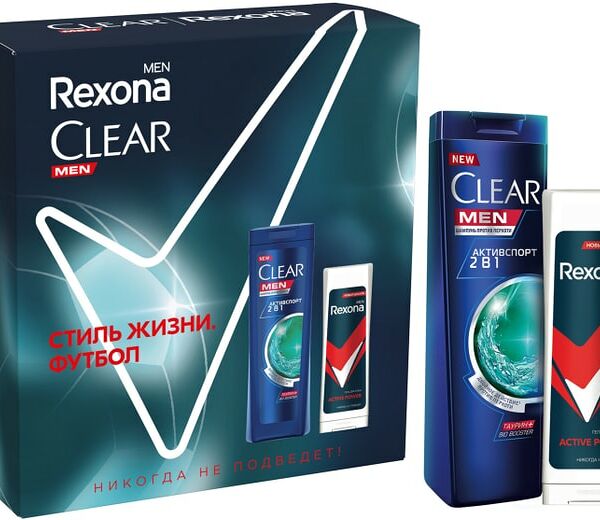 Подарочный набор Clear Men + Rexona Футбольная коллекция Шампунь 200мл и Гель для душа 180мл