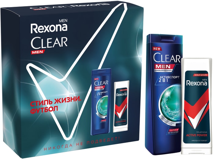 

Набор Clear Rexona Men Футбольная коллекция (2 предмета, 380 мл): шампунь и бальзам-ополаскиватель 200 мл + гель для душа 180 мл