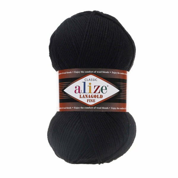 Пряжа ALIZE 'Lanagold fine' 100 гр. 390м (49%шерсть, 51% акрил)(60 черный)