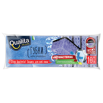 Губка для посуды QUALITA Ultra Protection, антибактериальная, 10шт