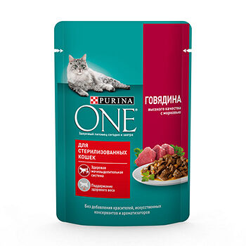 Корм влажный Purina One для стерилизованных кошек с говядиной и морковью 
