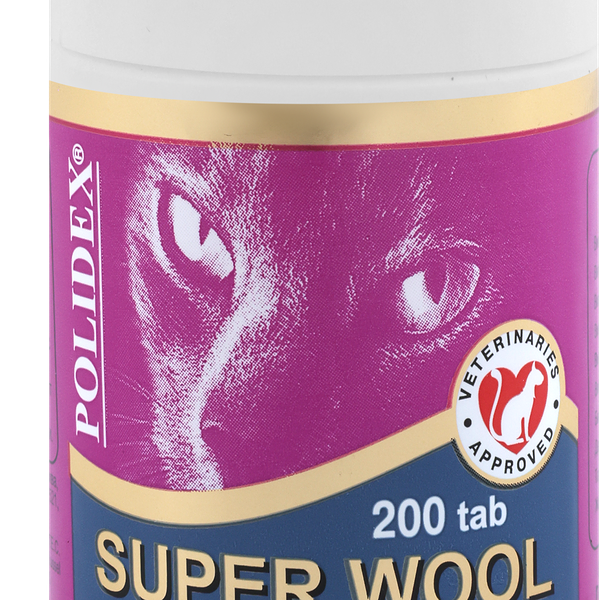 Витамины для кошек ПОЛИДЕКС Super Wool Улучшает состояние шерсти, кожи, когтей и профилактика дерматитов, в таблетках, 200шт