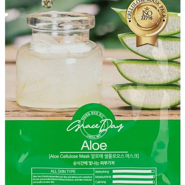 Маска для лица Grace Day Aloe cellulose mask Увлажняющая тканевая 27 г