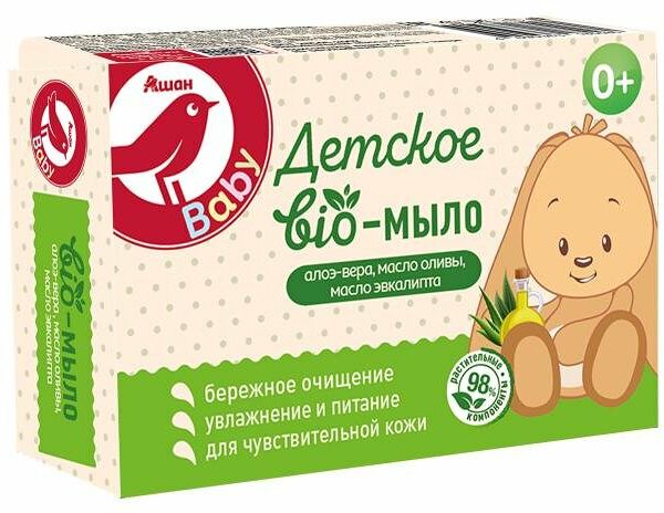 BIO-мыло детское Ашан Красная птица с алоэ-вера, маслом оливы и маслом эвкалипта