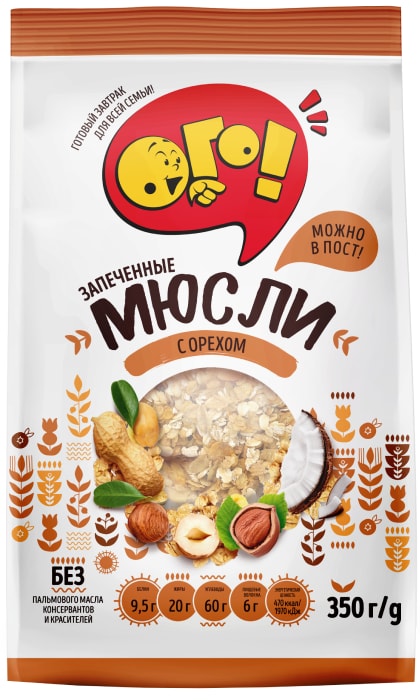 

Мюсли запечённые Ого! с орехом 350 г
