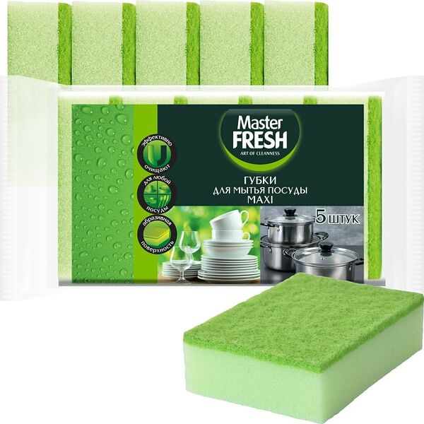 Губка для мытья посуды Master Fresh Maxi 95*65*27мм 5шт