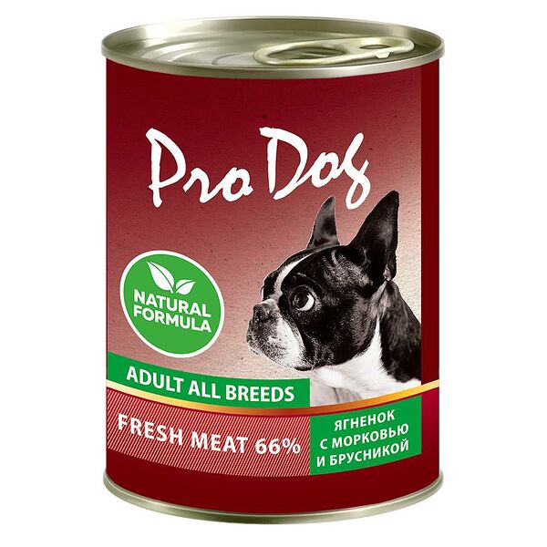 Корм для собак PRO DOG ягненок, морковь, брусника банка