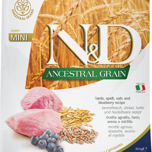 Корм сухой для щенков FARMINA PET FOODS Ягненок, спельта, овес, черника, 800г