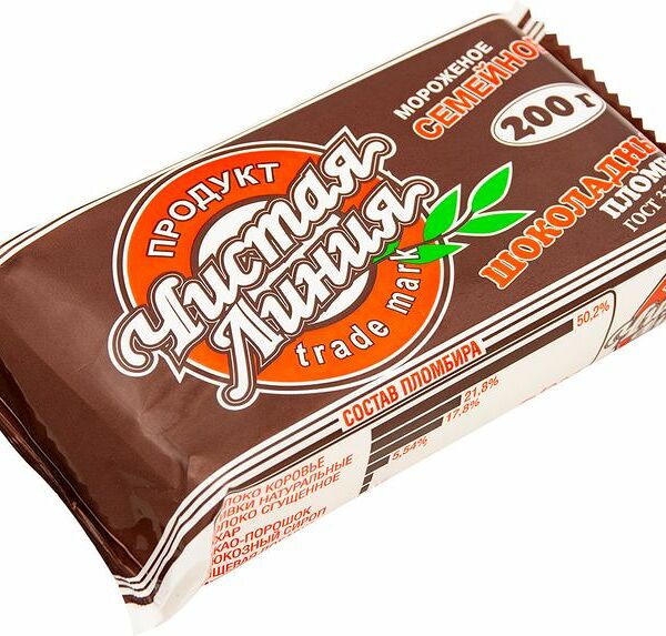 Пломбир Чистая Линия шоколадный 12%, 200г