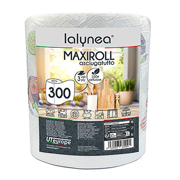 Полотенца бумажные Maxiroll 3 слоя декорированные, Lalynea, 1 рулон, 300 листов, Италия