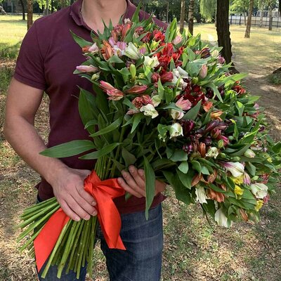 Букет из 75 альстромерий Яркая Комета