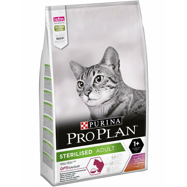Purina Pro plan Сухой корм Pro Plan для взрослых стерилизованных кошек и кастрированных котов, с высоким содержанием утки и c печенью 1,5 кг