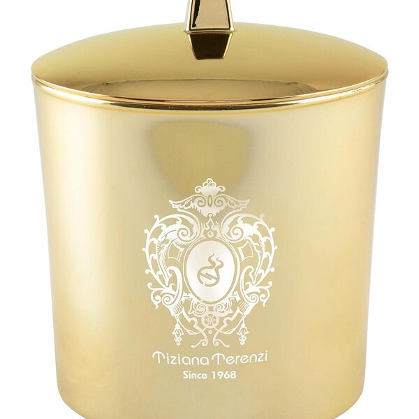 TIZIANA TERENZI Foco Cвеча с ароматом духов Cassiopea в золотом стекле 2 деревянных фитиля, 500 г
