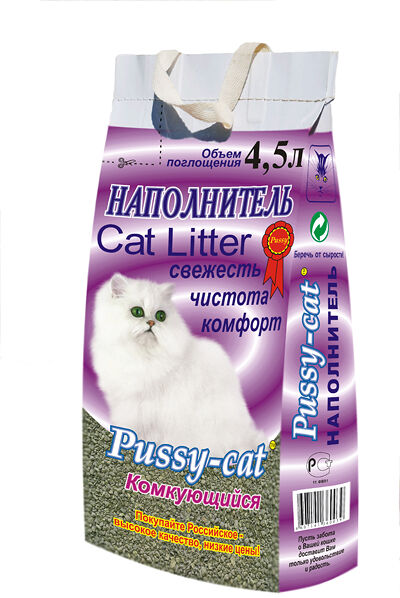 Pussy-cat наполнитель минеральный комкующийся 4 кг.