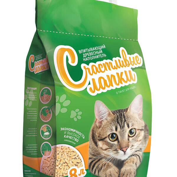 Наполнитель для туалета Счастливые лапки древесный