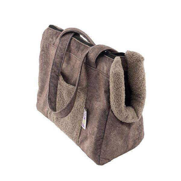 Сумка-переноска для животных FOXIE Softy Premium 48х26х26см мягкая с мехом бежево-серая