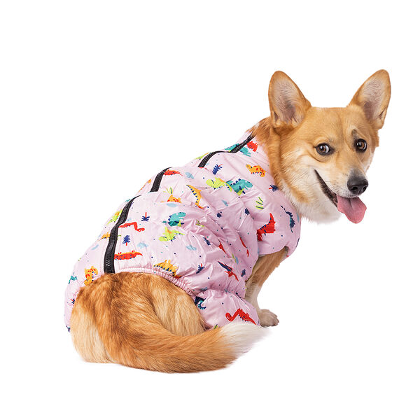Комбинезон на молнии для собак с динозавриками 3XL розовый (девочка)