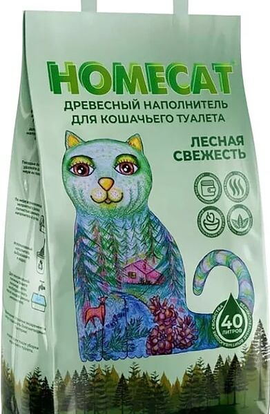 Наполнитель для кошачьего туалета Homecat Древесный 40л 12кг
