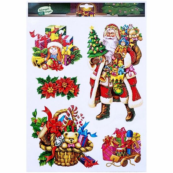 Наклейки на окно Новогодние блестящие декоративные Home Story