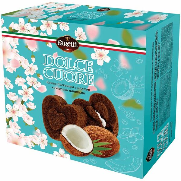 Пирожное Faretti Dolce Cuore Какао-бисквит с нежной кокосовой начинкой 300 г