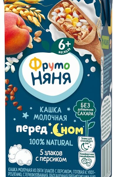 Каша ФрутоНяня Молочная с персиком пять злаков 200мл