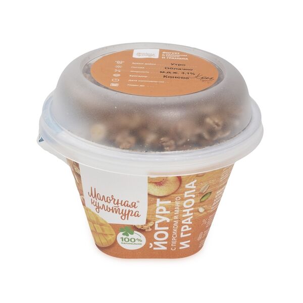 Йогурт Молочная Культура с персиком манго и гранолой с изюмом 2.7-3.5%, 190г