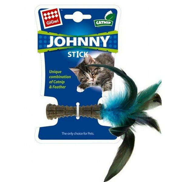 GiGwi Johnny Stick Прессованная кошачья мята с пером игрушка для кошек 8*2,5*2,5 см