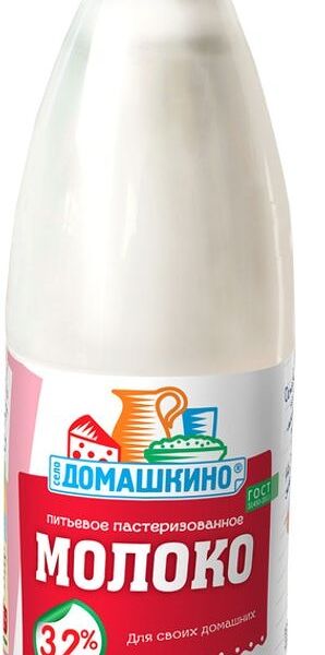 Молоко Село Домашкино питьевое пастеризованное 3.2%, 900мл