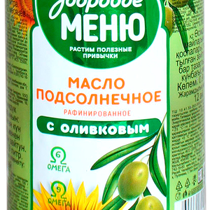 Масло подсолнечное ЗДОРОВОЕ МЕНЮ рафинированное с добавлением оливкового масла, 900мл