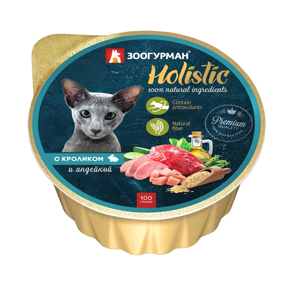 

Корм Зоогурман Holistic для кошек Кролик и индейка 100 г