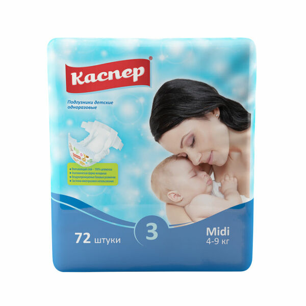 Подгузники Каспер 3 Midi (4-9 кг), 72 шт