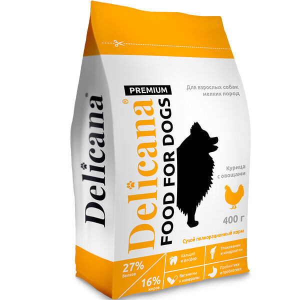 Корм DELICANA для собак мелких пород курица с овощами
