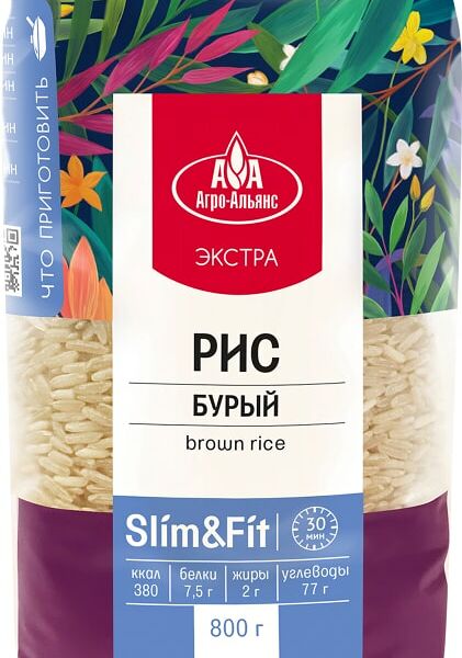 Рис Агро-Альянс Экстра Slim&fit бурый 800г