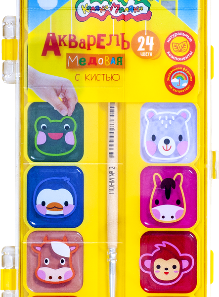 Акварель КАЛЯКА-МАЛЯКА 24 цветов, с кистью