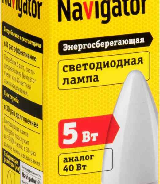 Лампа светодиодная Navigator Е14 2700К теплый белый свет, свеча, 5 Вт