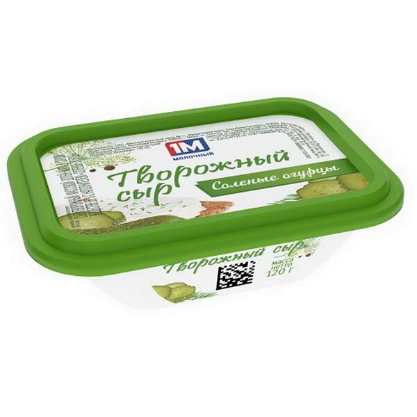 Сыр творожный «1М» 65% соленый огурец 120г