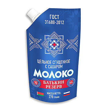 Молоко цельное сгущённое с сахаром 8,5%, «Батькин резерв», 270 г, Россия, БЗМЖ