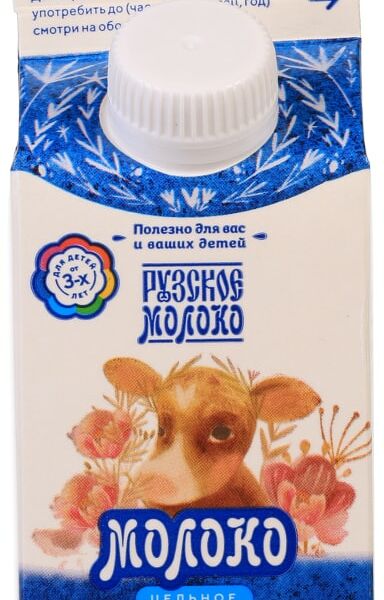 Молоко цельное Рузское молоко пастеризованное 3.2-4.0% 250 мл