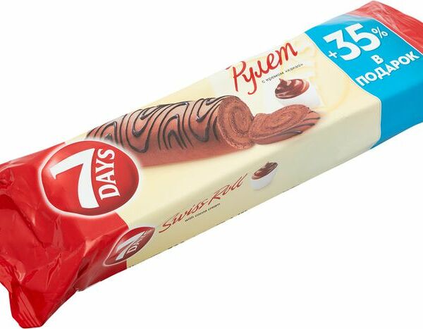 Рулет 7 Days бисквитный с кремом какао, 300г