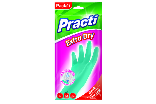 Перчатки резиновые Paclan Practi Extra Dry с флокированным покрытием размер М