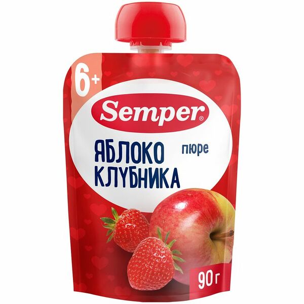 Пюре Semper яблоко-клубника, 90г