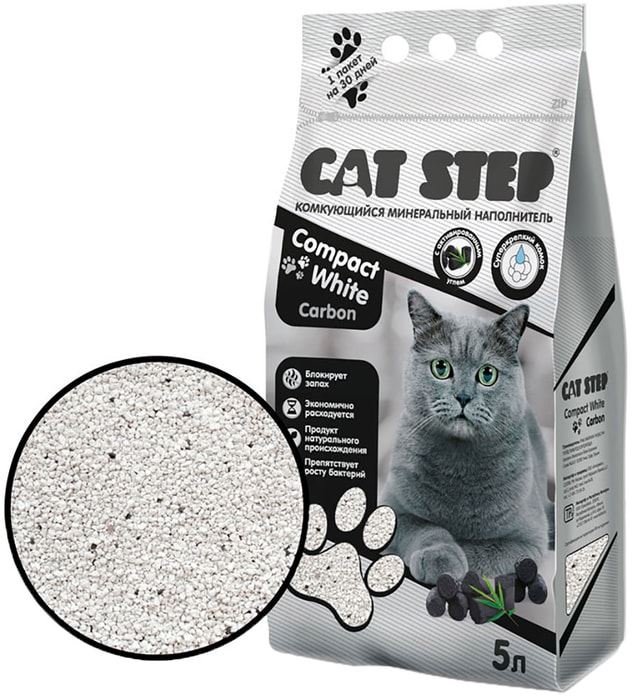

Наполнитель для кошачьих туалетов Cat Step compact white carbon минеральный комкующийся 5 л 4.2 кг