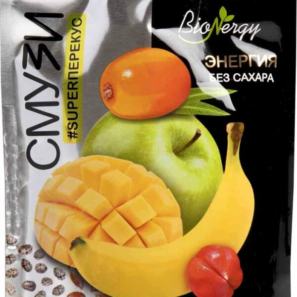 Пюре ягодно-фруктовое BioNergy Смузи Энергия с семенами чиа, льна и гуараной